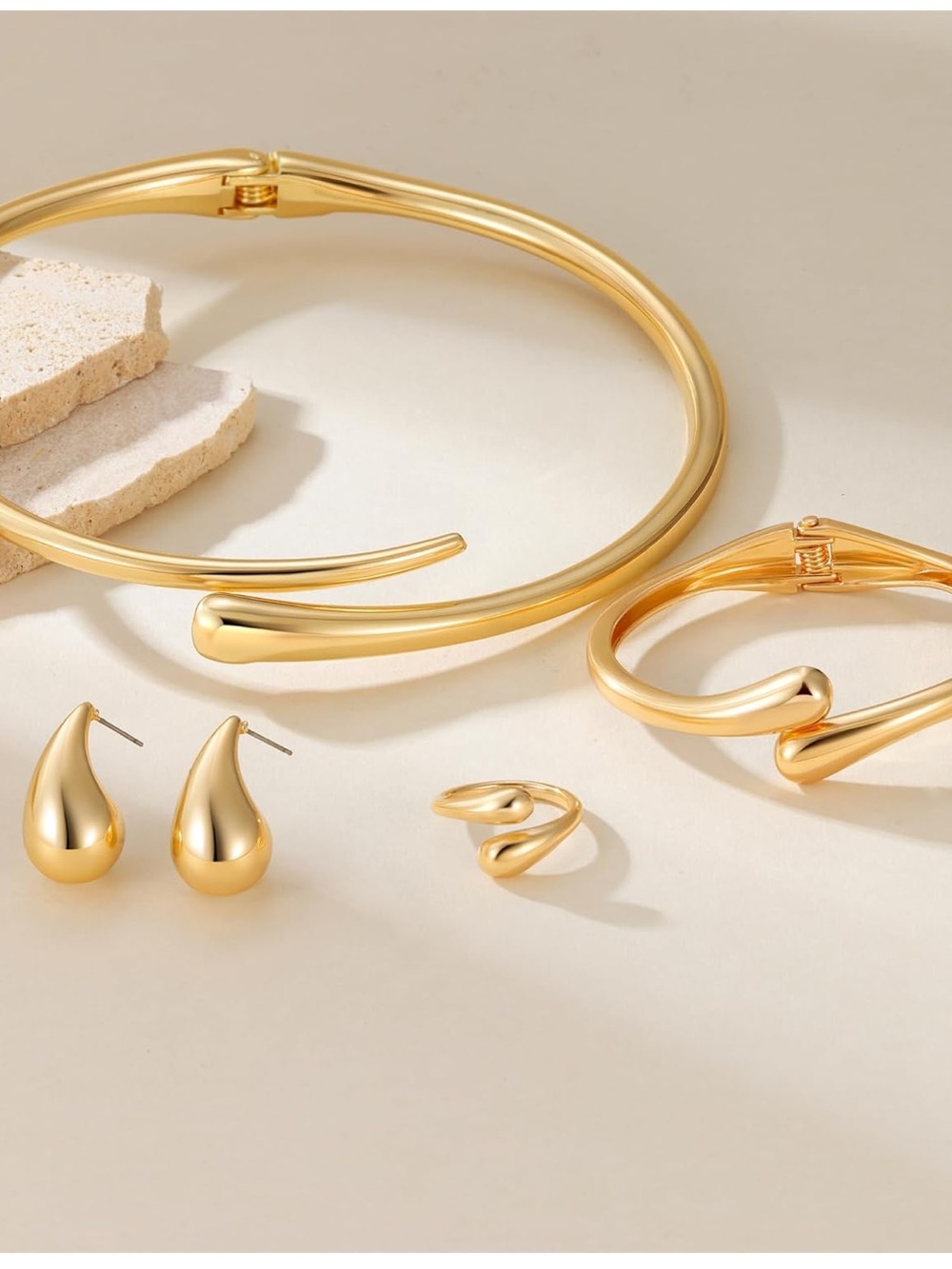 Luxury Gold Jewelry Set | Statement Choker Necklace, Bracelet, Ring & Earrings